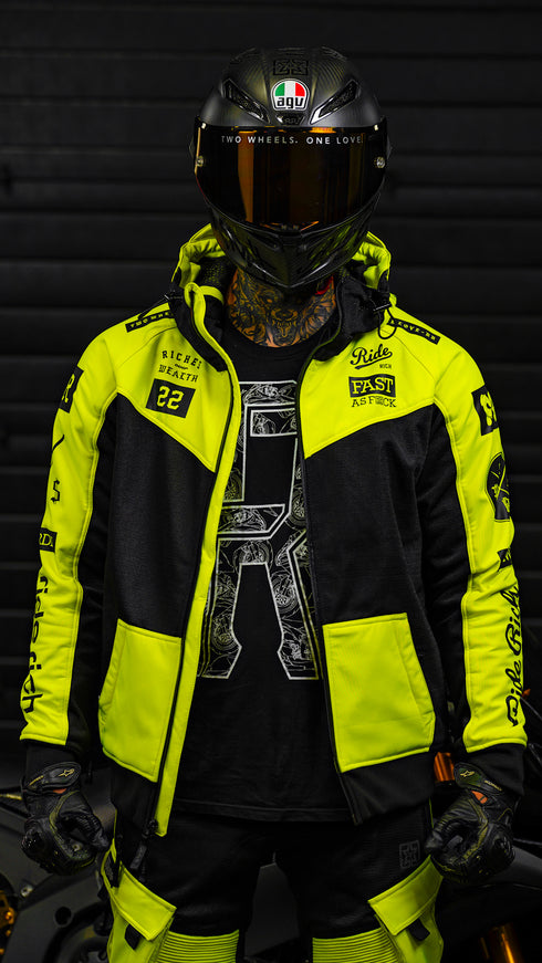 Ride Rich Regency V2 Flow Mesh Armoured GP Softshell Motorcycle Jacket - Yellow